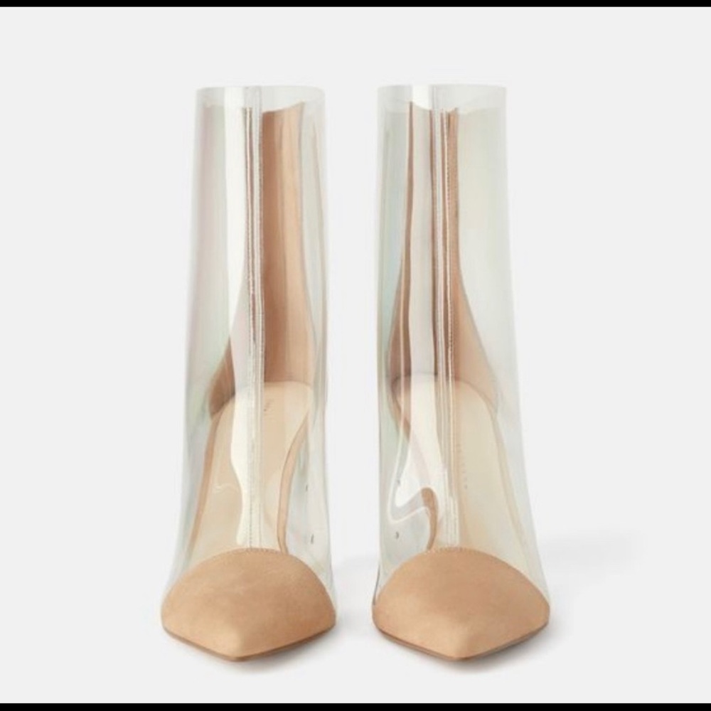 Zara Clear PVC Ankle Booties with Tan Pointed Toe - Picture 4 of 5